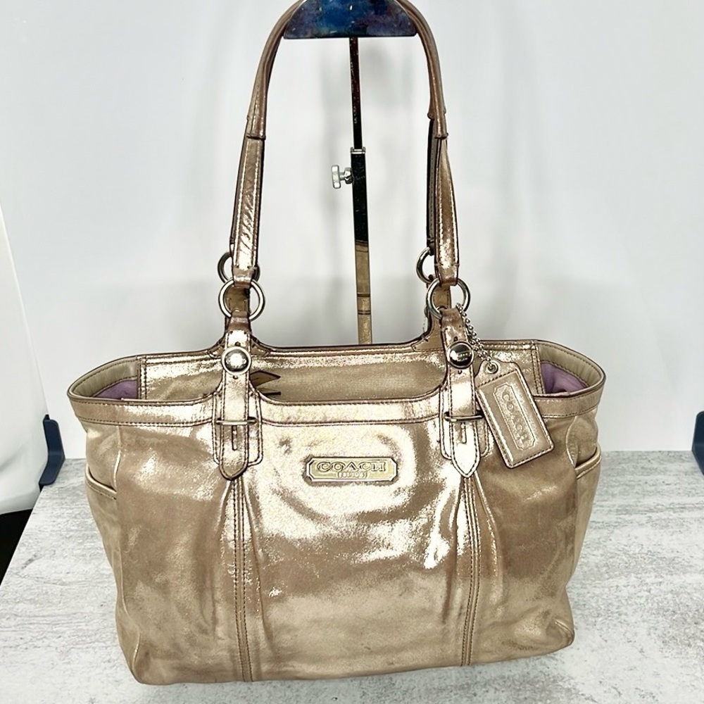 COACH F16565 METALLIC CHAMPAGNE GOLD GALLERY TOTE SHOULDER BAG LARGE CARRYALL - Picture 14 of 14